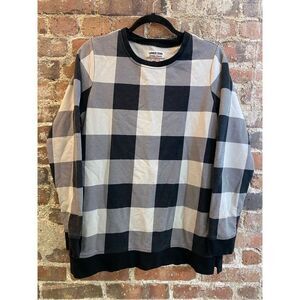 Lands’ End Serious Sweats Black/White Plaid Pullover Sweater Women’s Size M 10-1